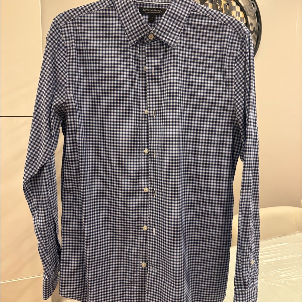 Banana Republic Navy Checkered Button Down Shirt